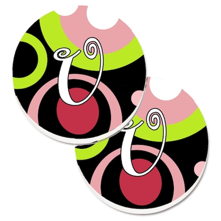 Carolines Treasures Letter U Monogram Retro in Black Set of 2 Cup Holder Car Coaster AM1002-UCARC